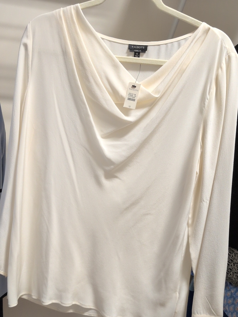 NWT - Talbots Cream Cowl-Neck Long Sleeve Blouse - Silk In Size 12